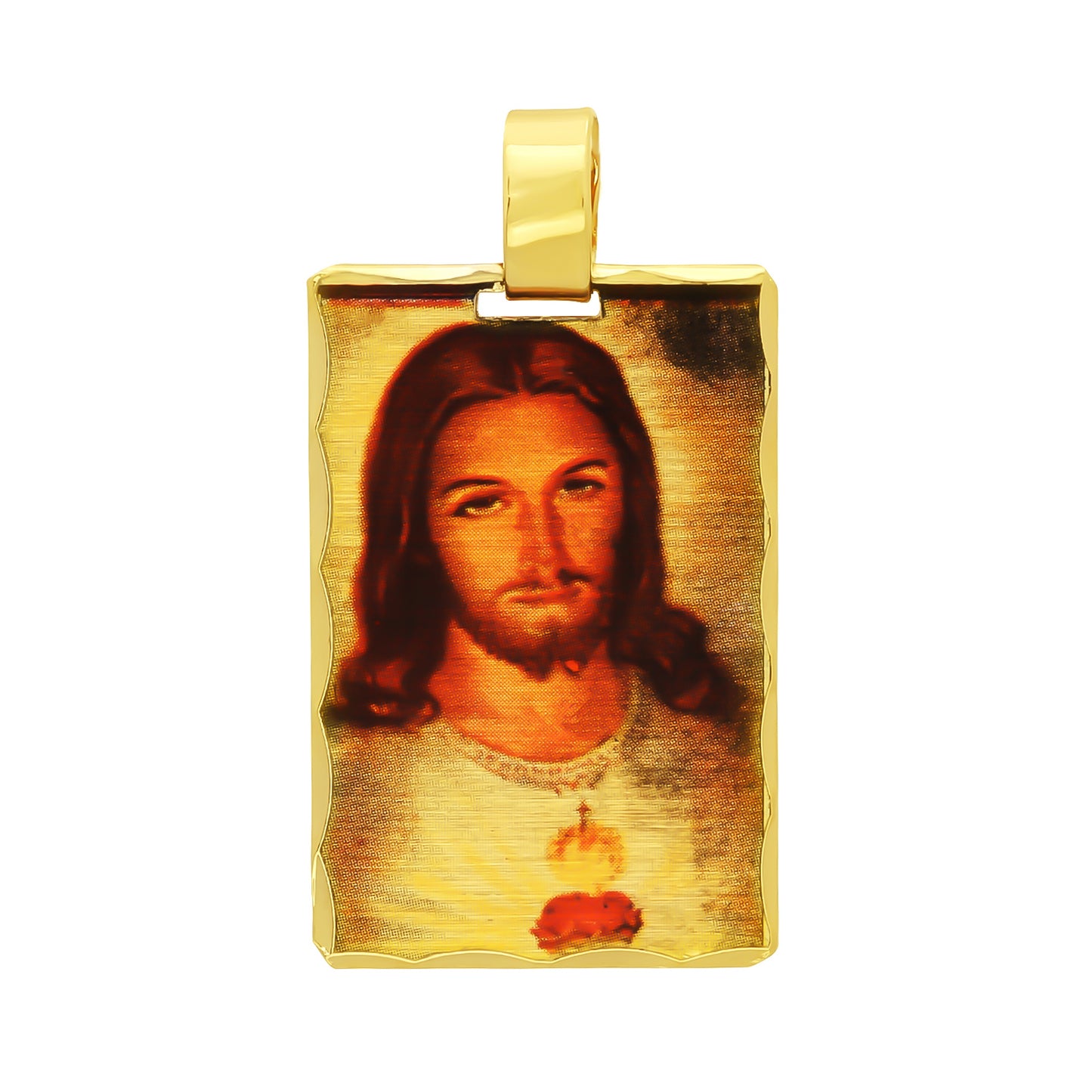 14k Gold Plated Framed Jesus Sacred Heart Portrait 20mm x 30mm Pendant