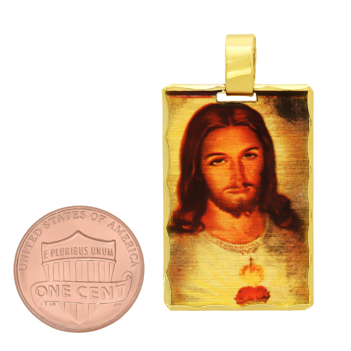 14k Gold Plated Framed Jesus Sacred Heart Portrait 20mm x 30mm Pendant