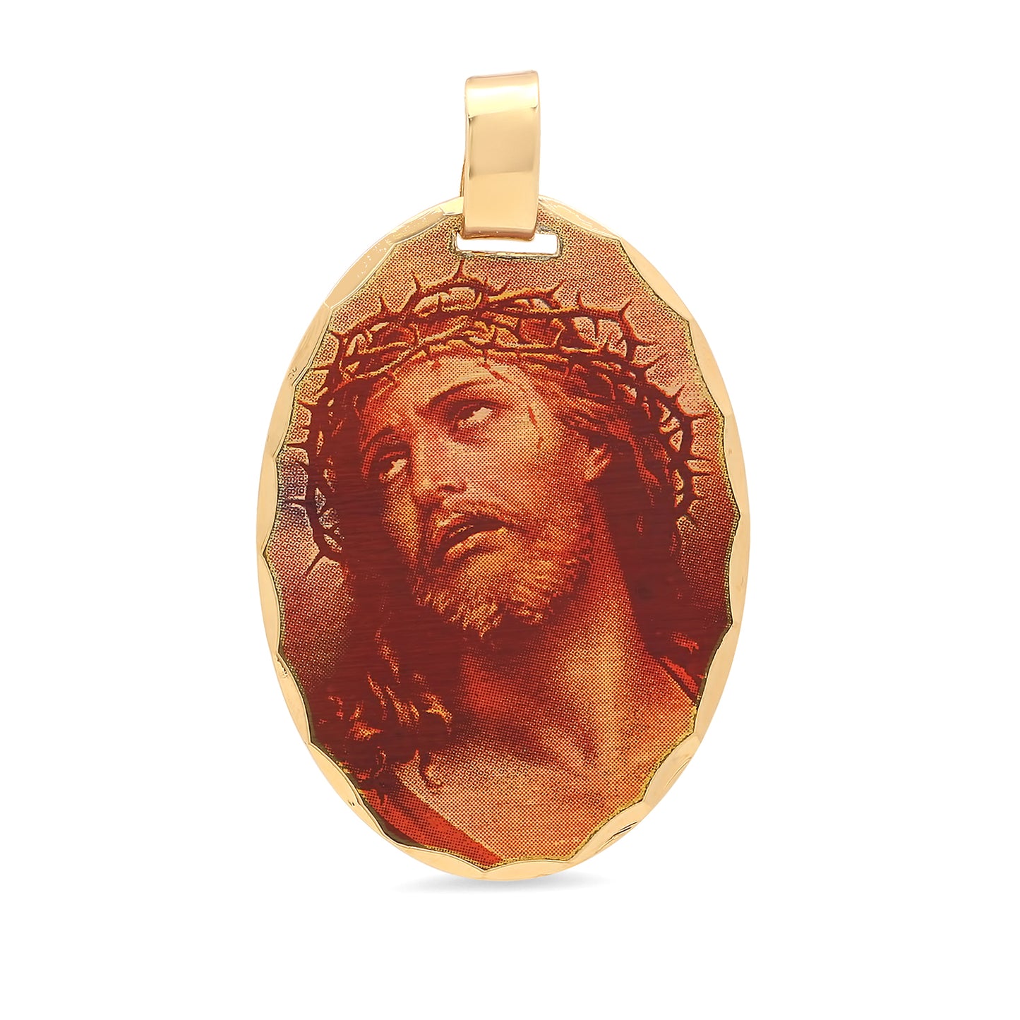 23mm x 30mm Crown of Thorns Jesus Portrait 14k Gold Plated Edge Pendant