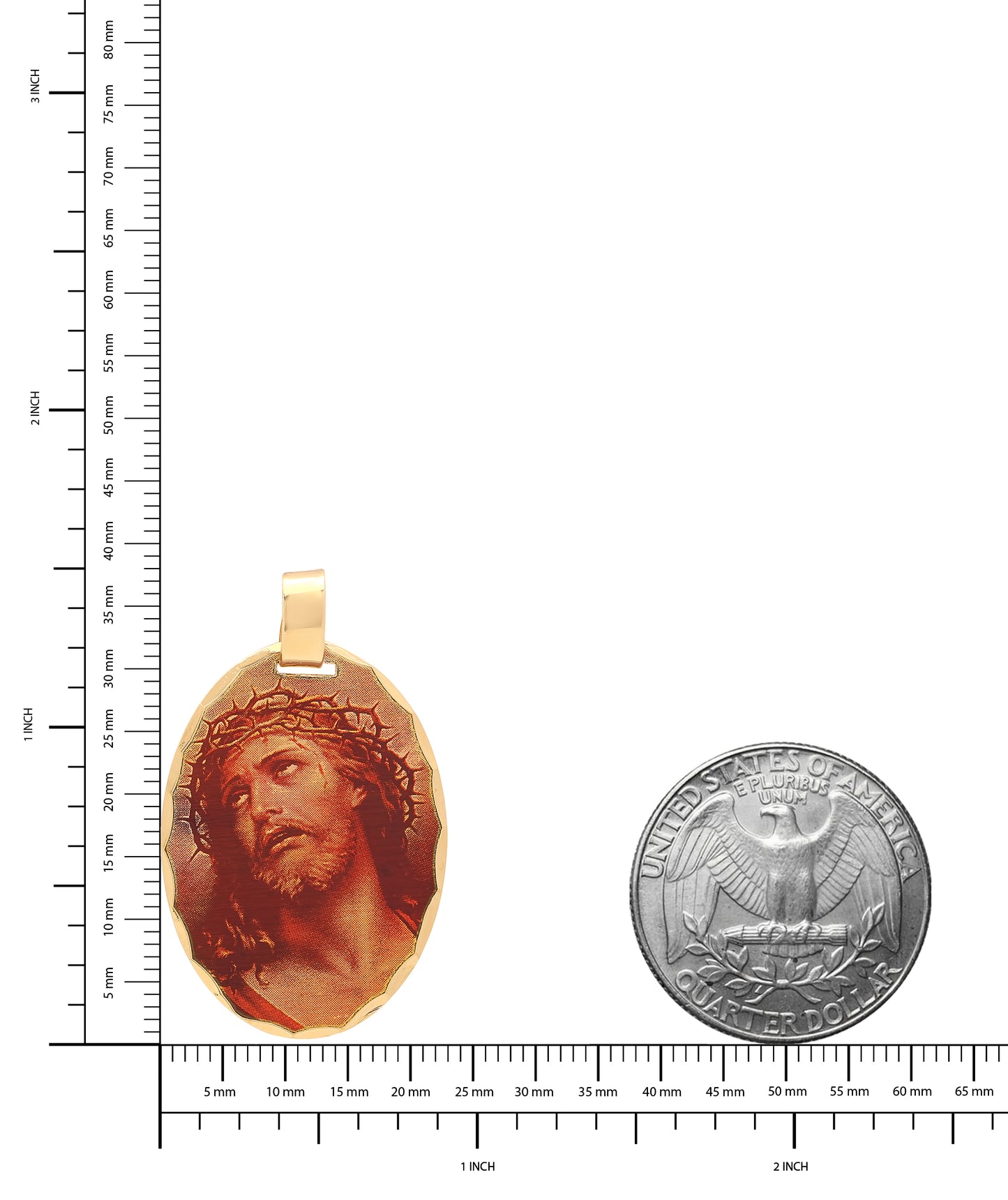 23mm x 30mm Crown of Thorns Jesus Portrait 14k Gold Plated Edge Pendant