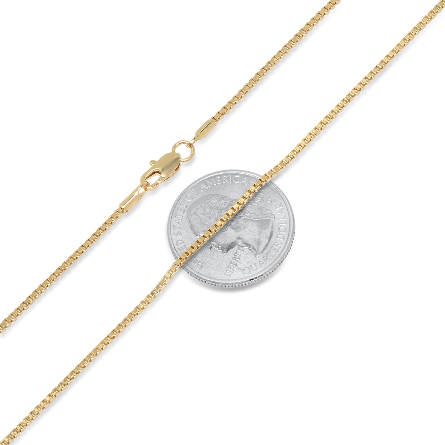 1.3mm 14k Yellow Gold Plated Square Box Chain Necklace