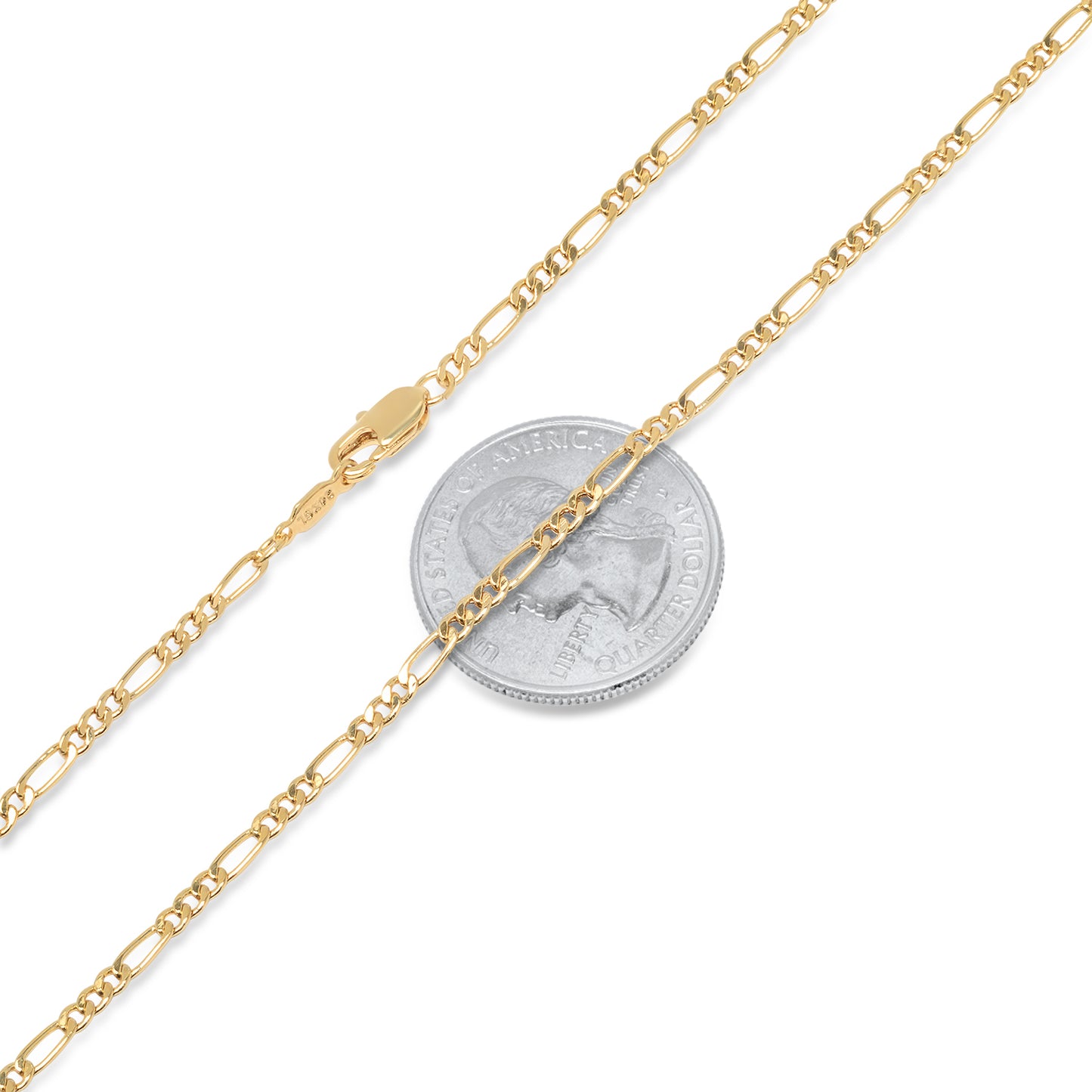 2.4mm 24k Yellow Gold Plated Flat Figaro Chain Necklace