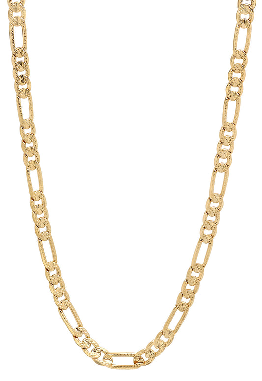 4.9mm 14k Yellow Gold Plated Flat Figaro Chain Necklace + Gift Box