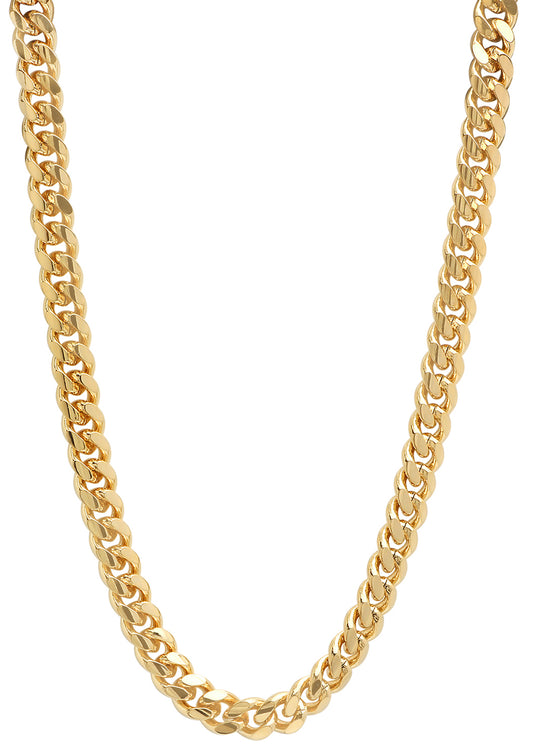 7.1mm 14k Yellow Gold Plated Flat Cuban Link Curb Chain Necklace