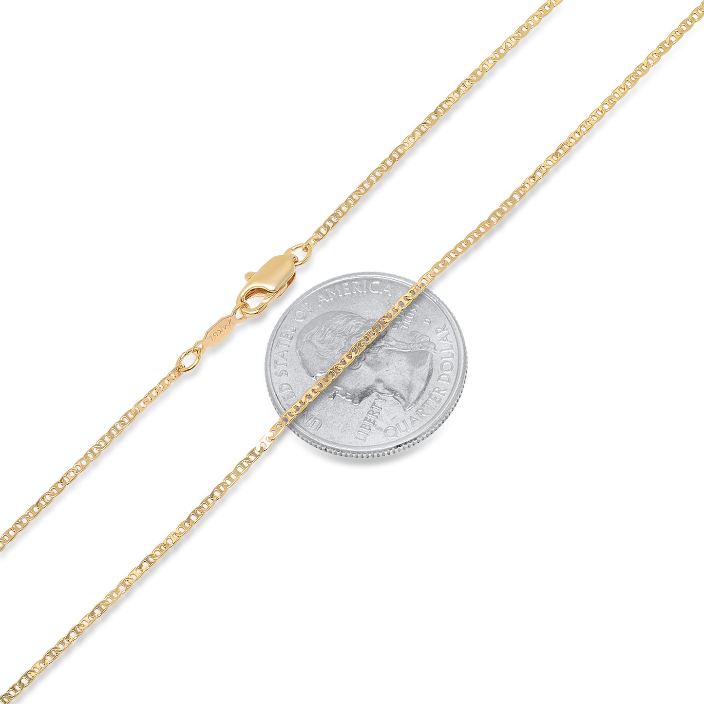 1.5mm 24k Yellow Gold Plated Flat Mariner Chain Necklace (SKU: GL-NC1023)