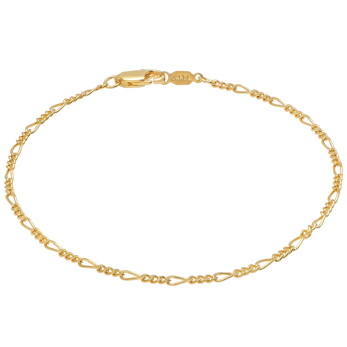 2mm 14k Yellow Gold Plated Flat Figaro Chain Anklet, 11 inches