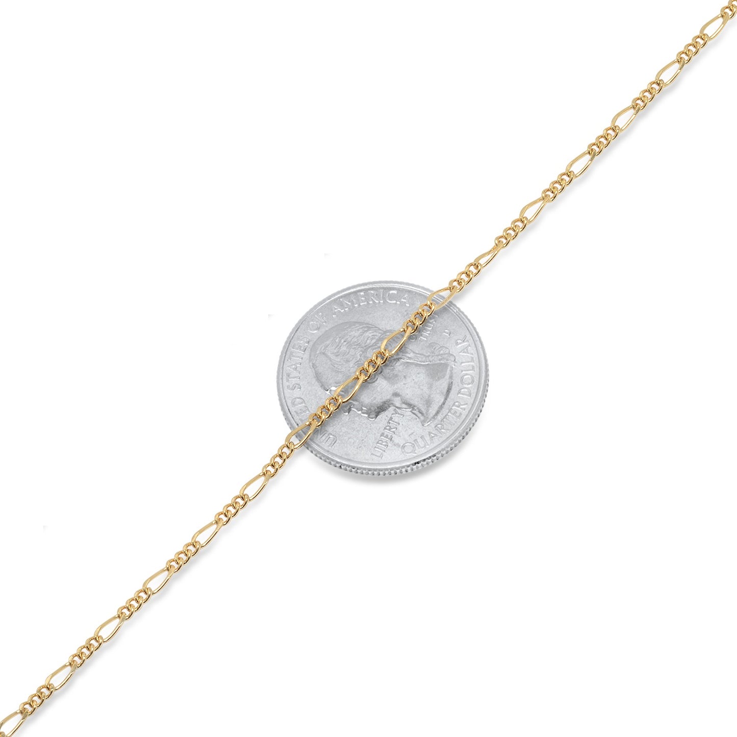 2mm 14k Yellow Gold Plated Flat Figaro Chain Anklet, 11 inches