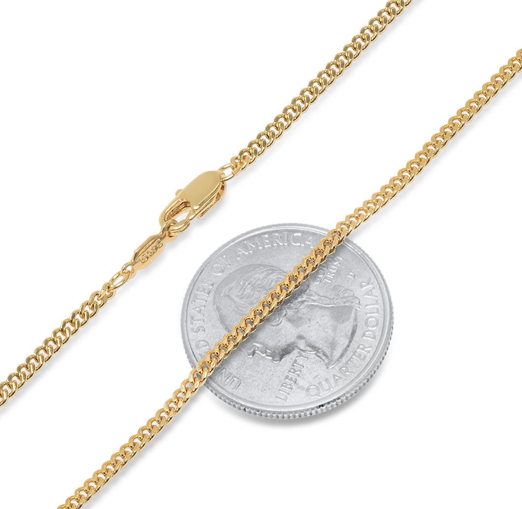 2.2mm 24k Yellow Gold Plated Flat Cuban Link Curb Chain Necklace