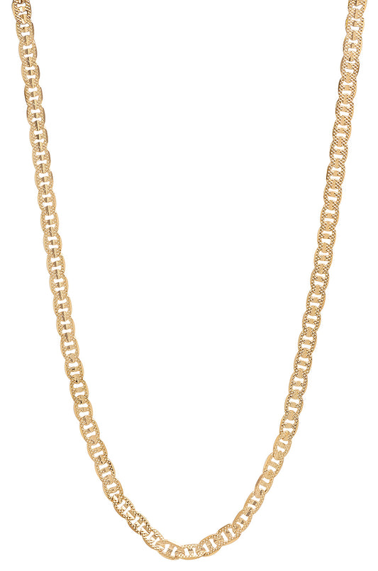 3.9mm 14k Yellow Gold Plated Flat Mariner Chain Necklace + Gift Box