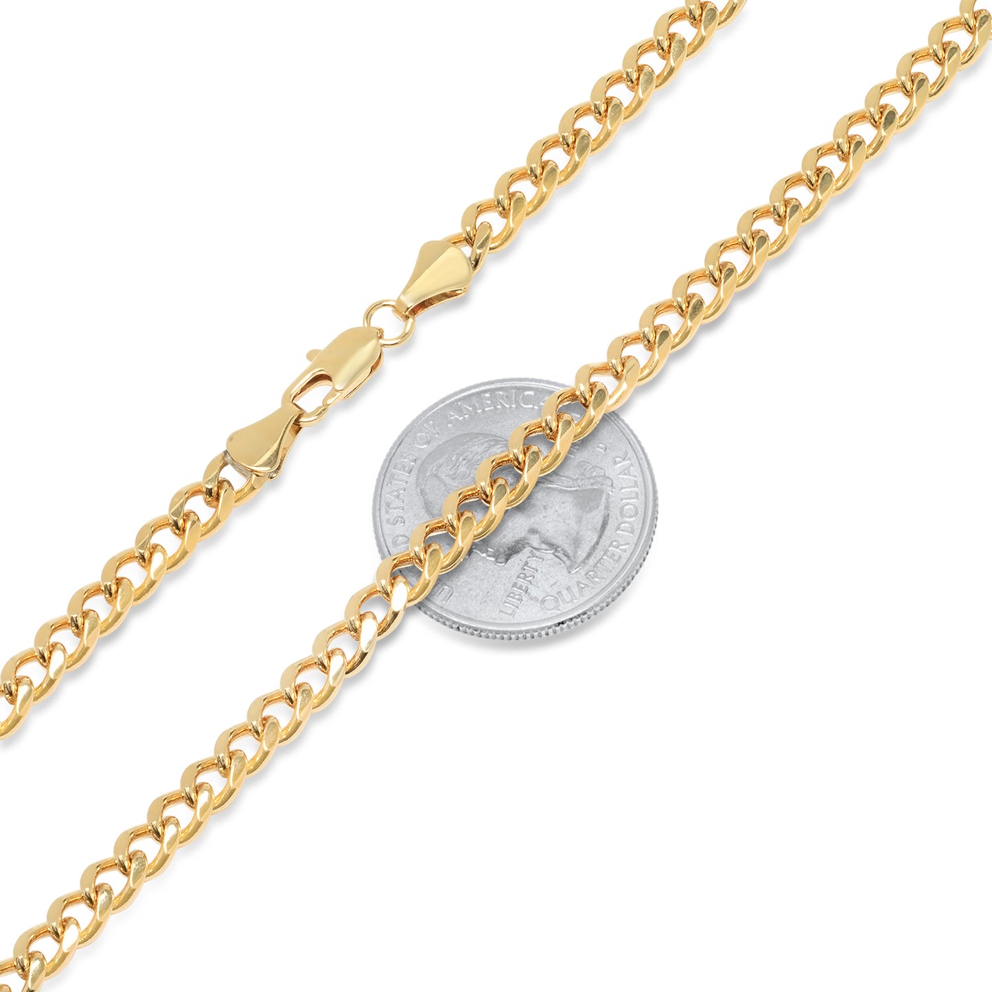 4.9mm 14k Yellow Gold Plated Flat Cuban Link Curb Chain Necklace (SKU: GL-NC1028)