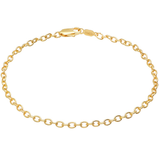 3mm 14k Yellow Gold Plated Cable Chain Link Bracelet