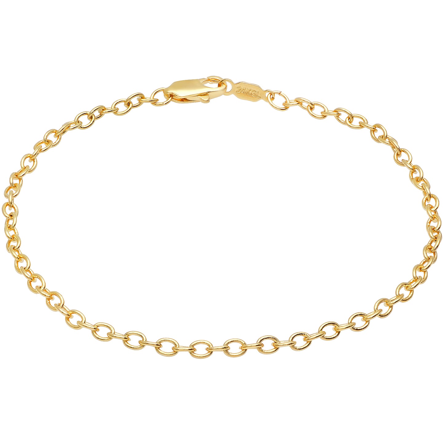 3mm 24k Yellow Gold Plated Cable Chain Necklace