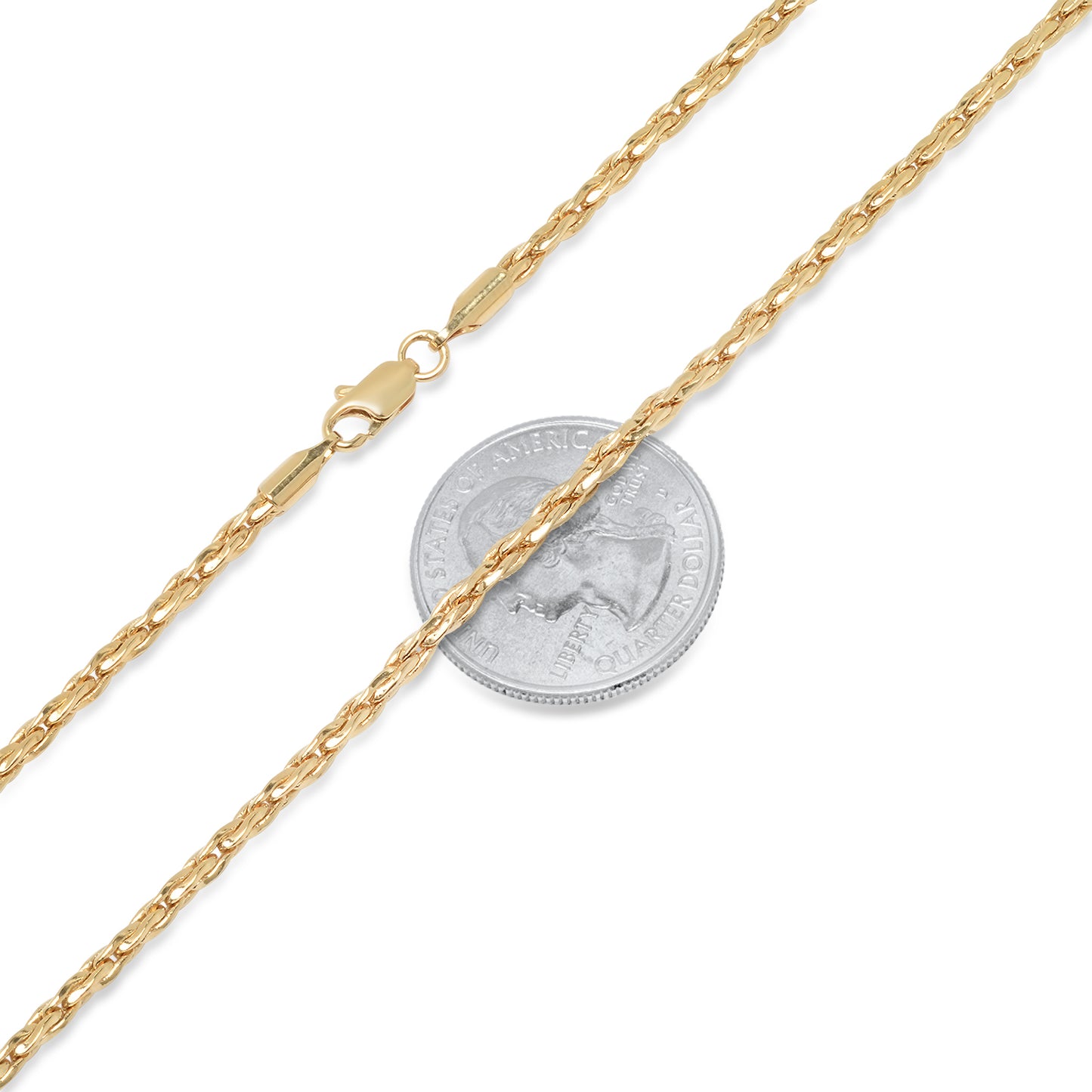 2.9mm 14k Yellow Gold Plated Braided Wheat Chain Necklace + Gift Box