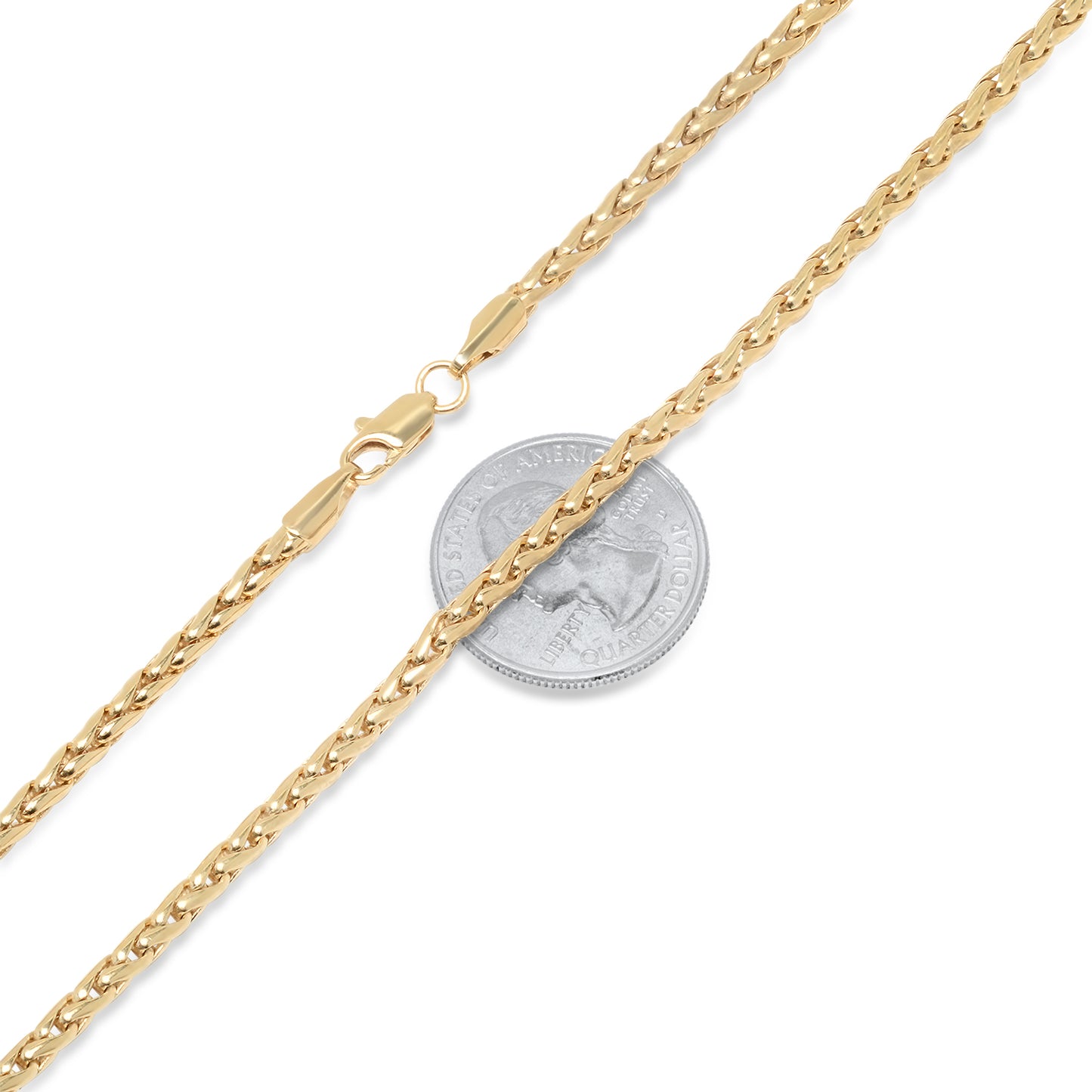 3.1mm 14k Yellow Gold Plated Braided Wheat Chain Necklace + Gift Box