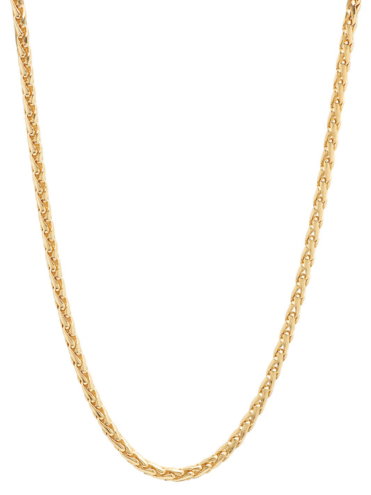 3.1mm 14k Yellow Gold Plated Braided Wheat Chain Necklace