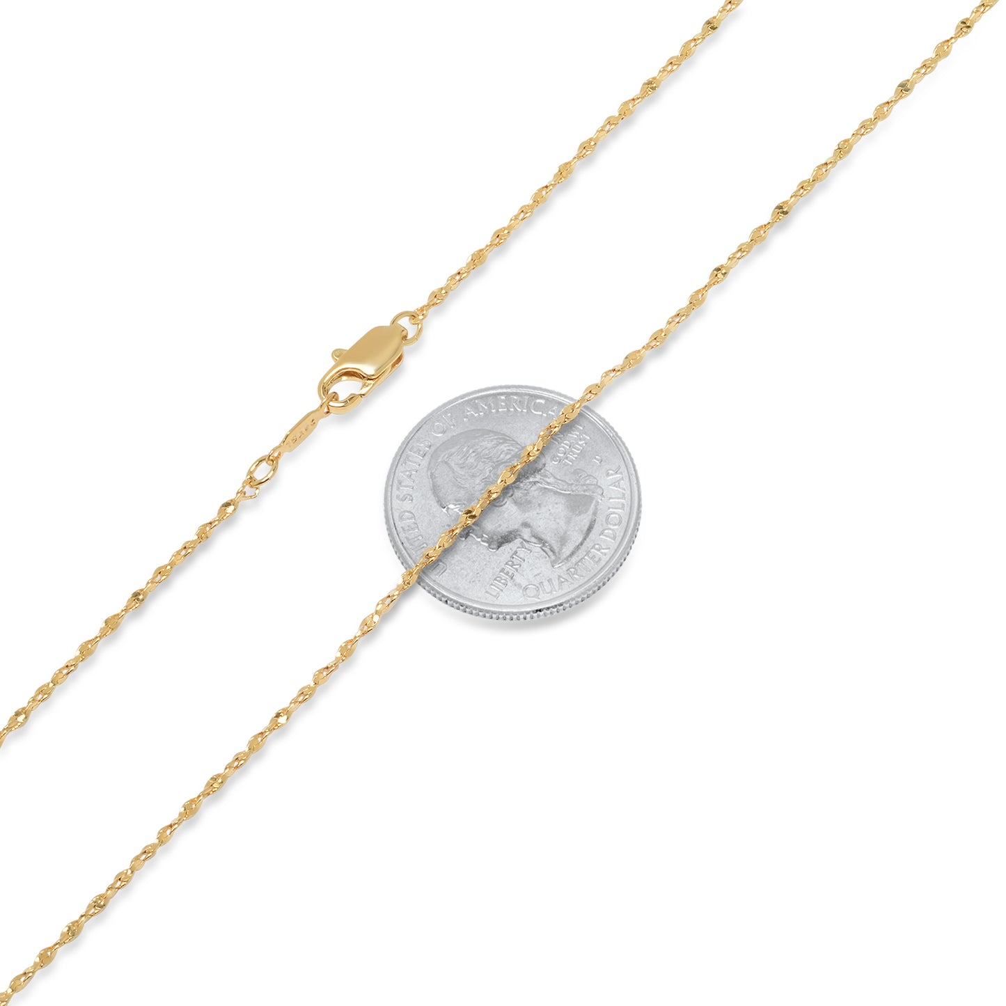 Women's 1.5mm 24k Yellow Gold Plated Twisted Singapore Chain Necklace