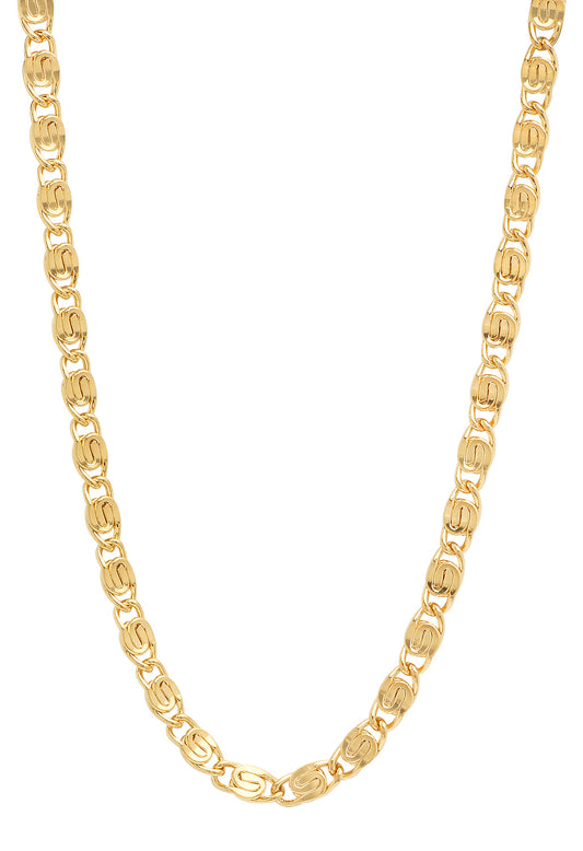 5mm 14k Yellow Gold Plated Flat Fancy Link Chain Necklace