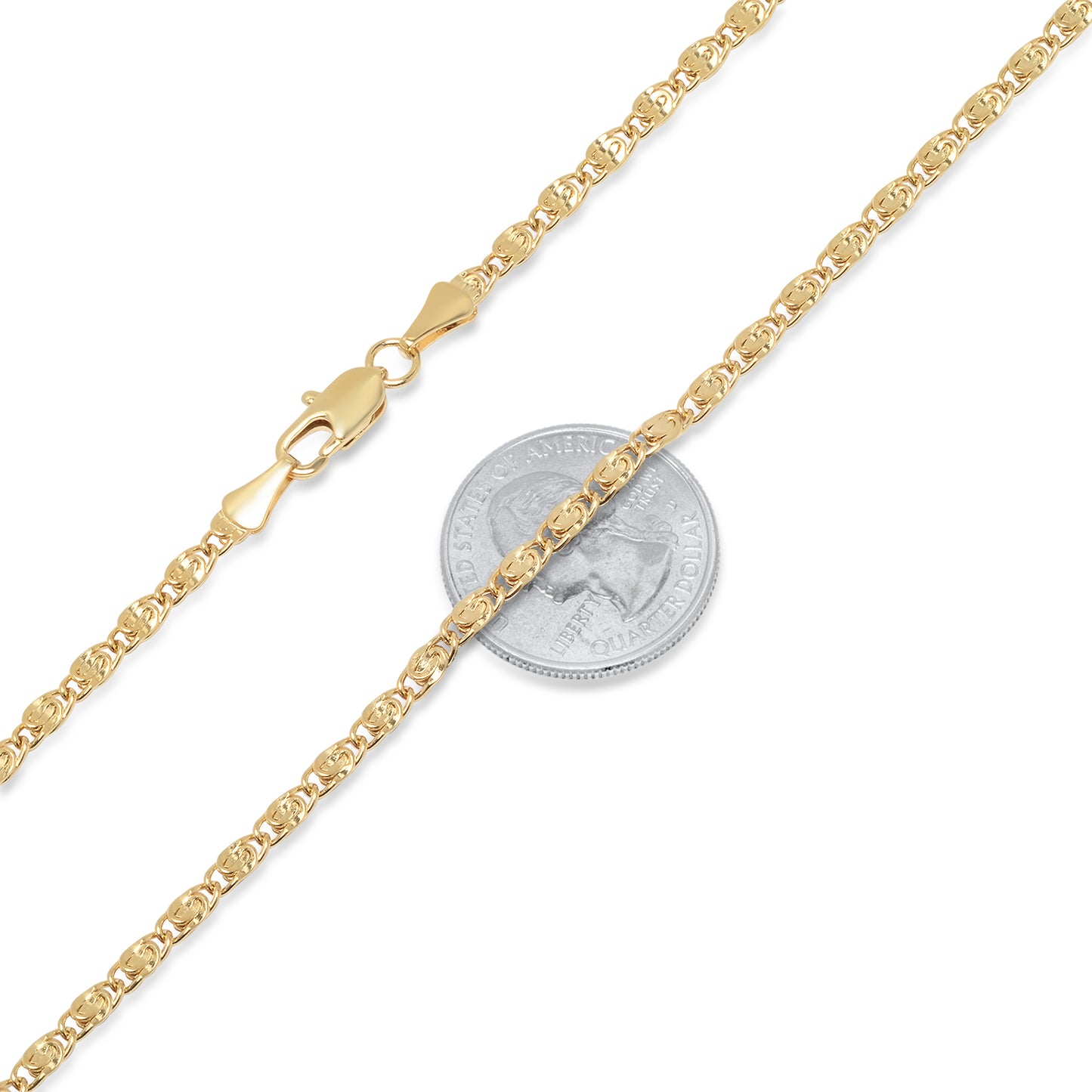 3mm 14k Yellow Gold Plated Cable Venetian Chain Necklace + Gift Box