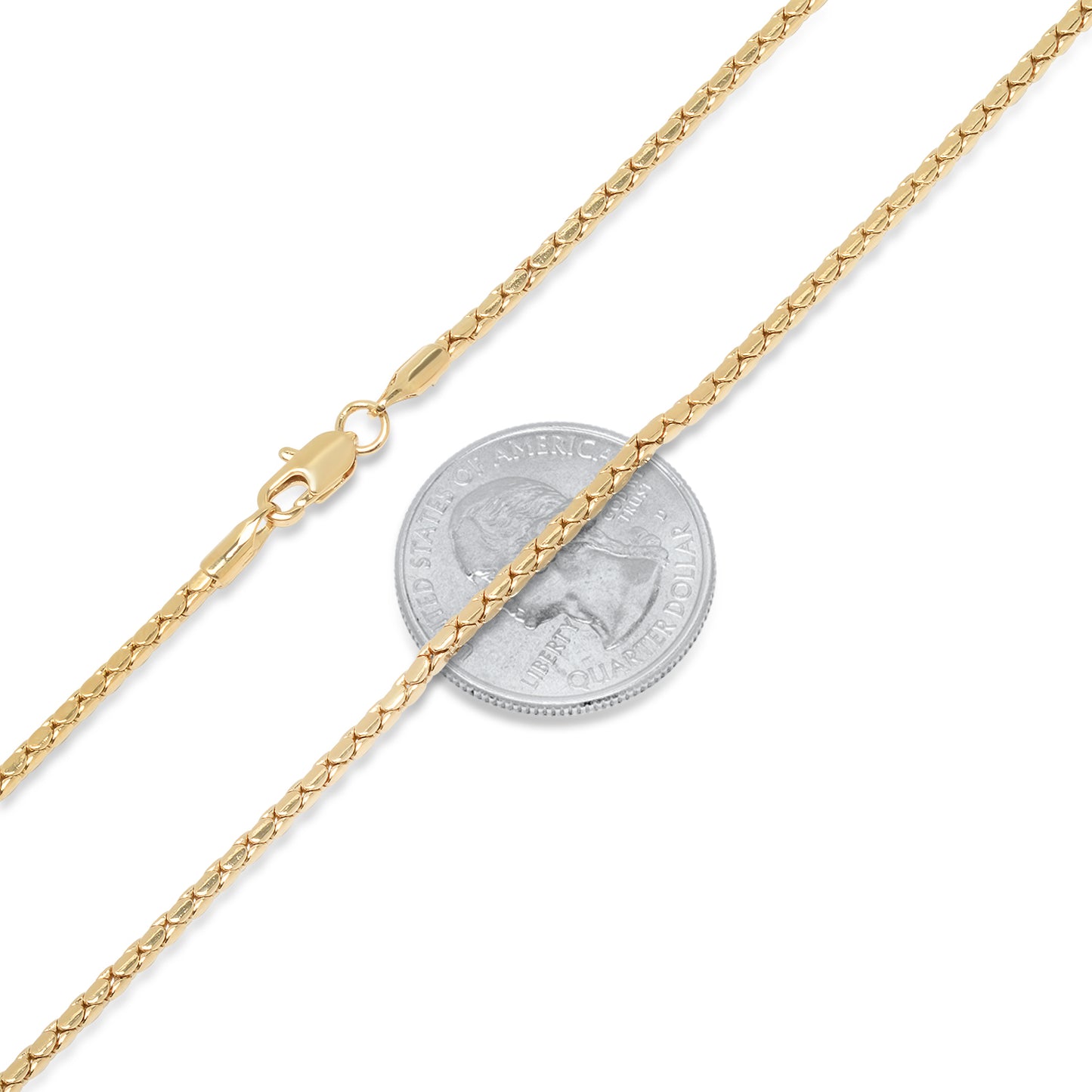 2.1mm 14k Yellow Gold Plated Round Snake Chain Necklace + Gift Box