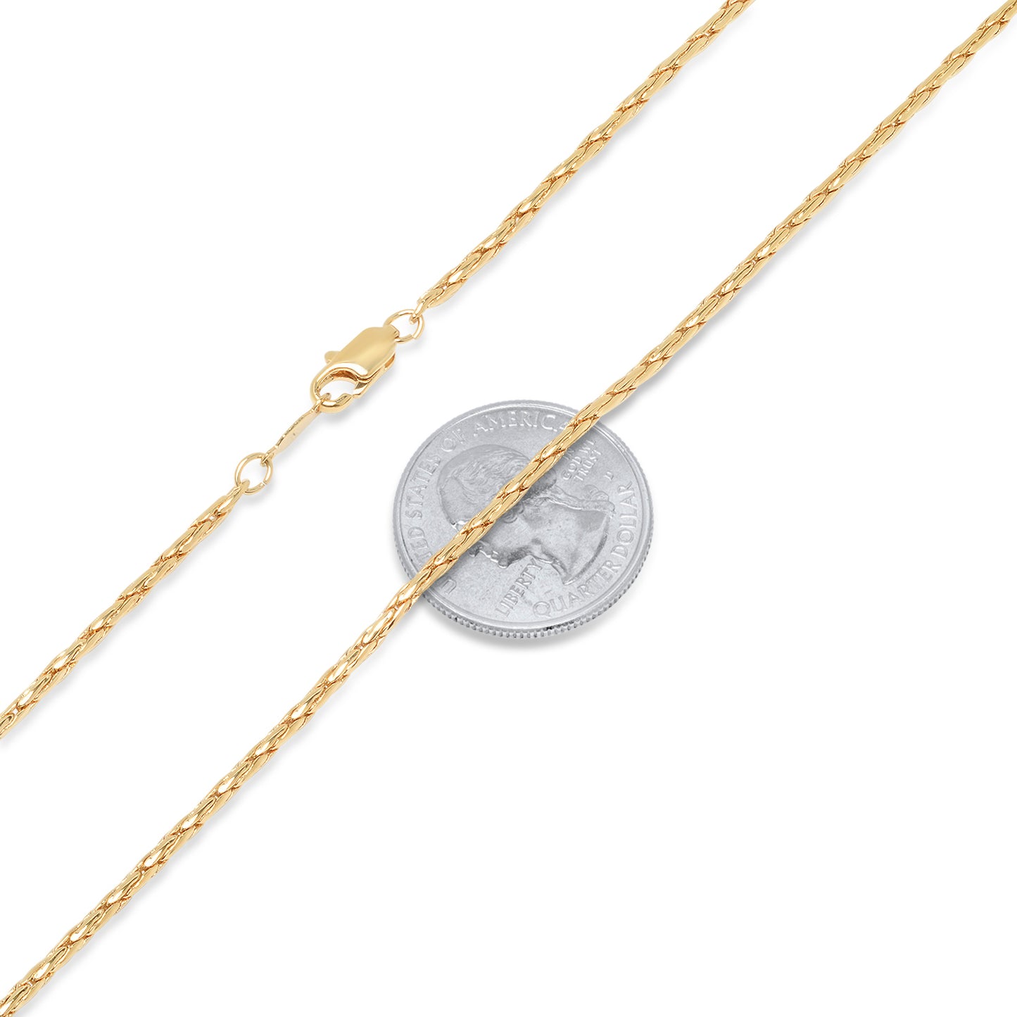 2mm Polished 24k Yellow Gold Plated Braided Wheat Chain Necklace