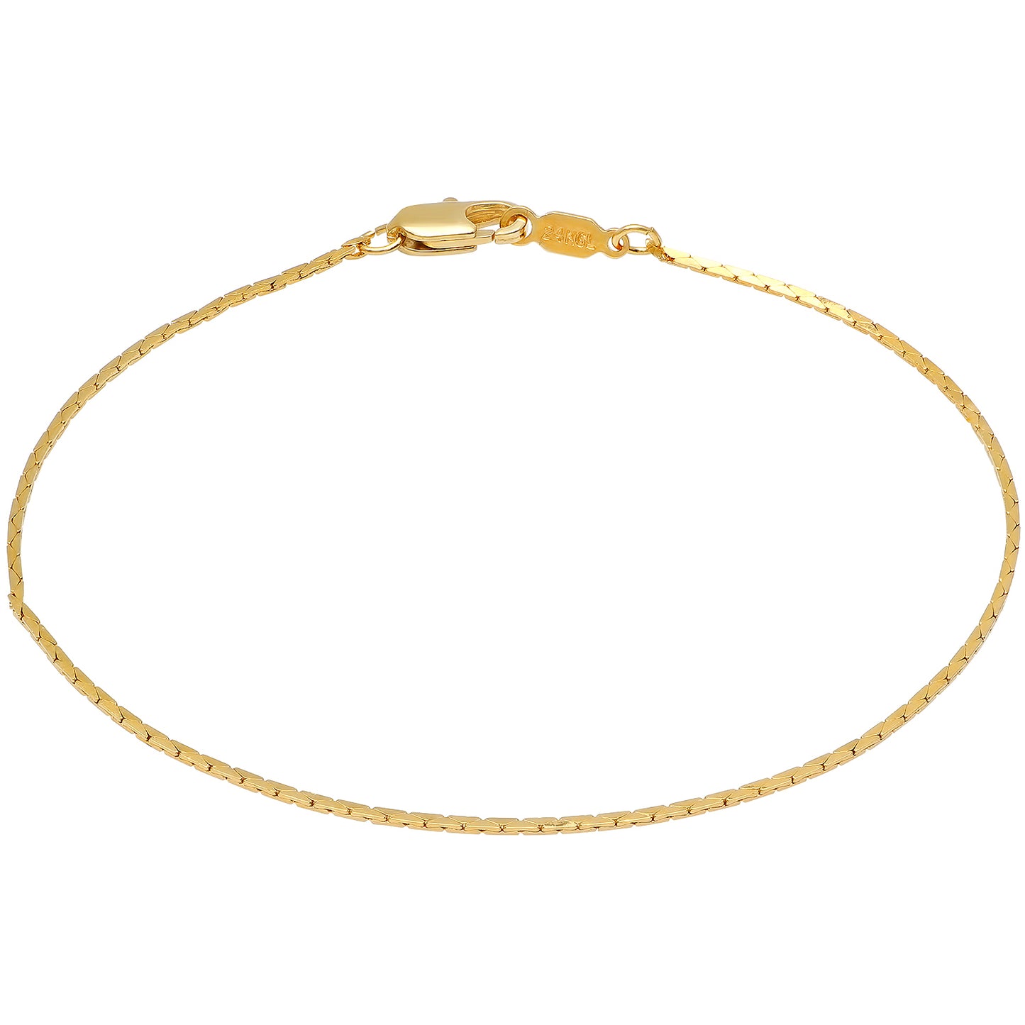 Women's 1mm 24k Yellow Gold Plated Round Snake Chain Necklace