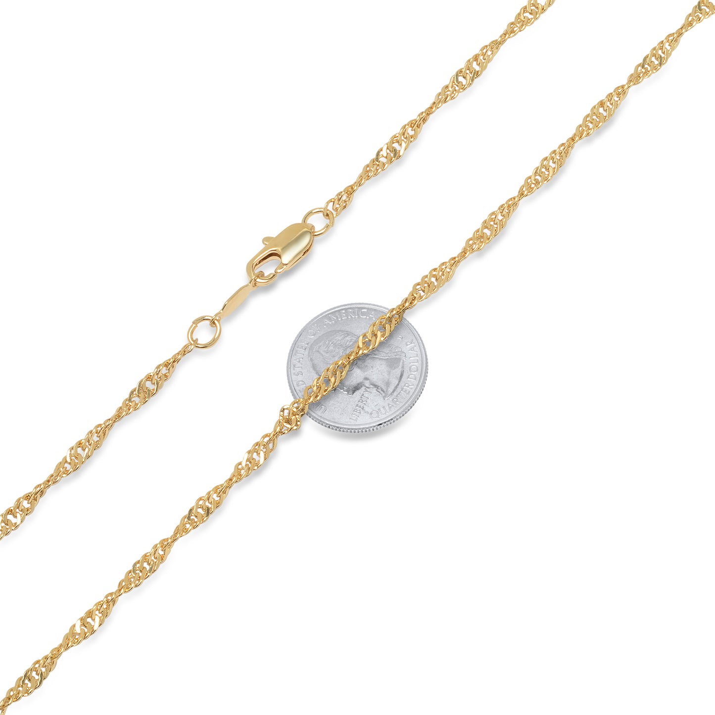 Women's 2.5mm 24k Yellow Gold Plated Twisted Singapore Chain Necklace