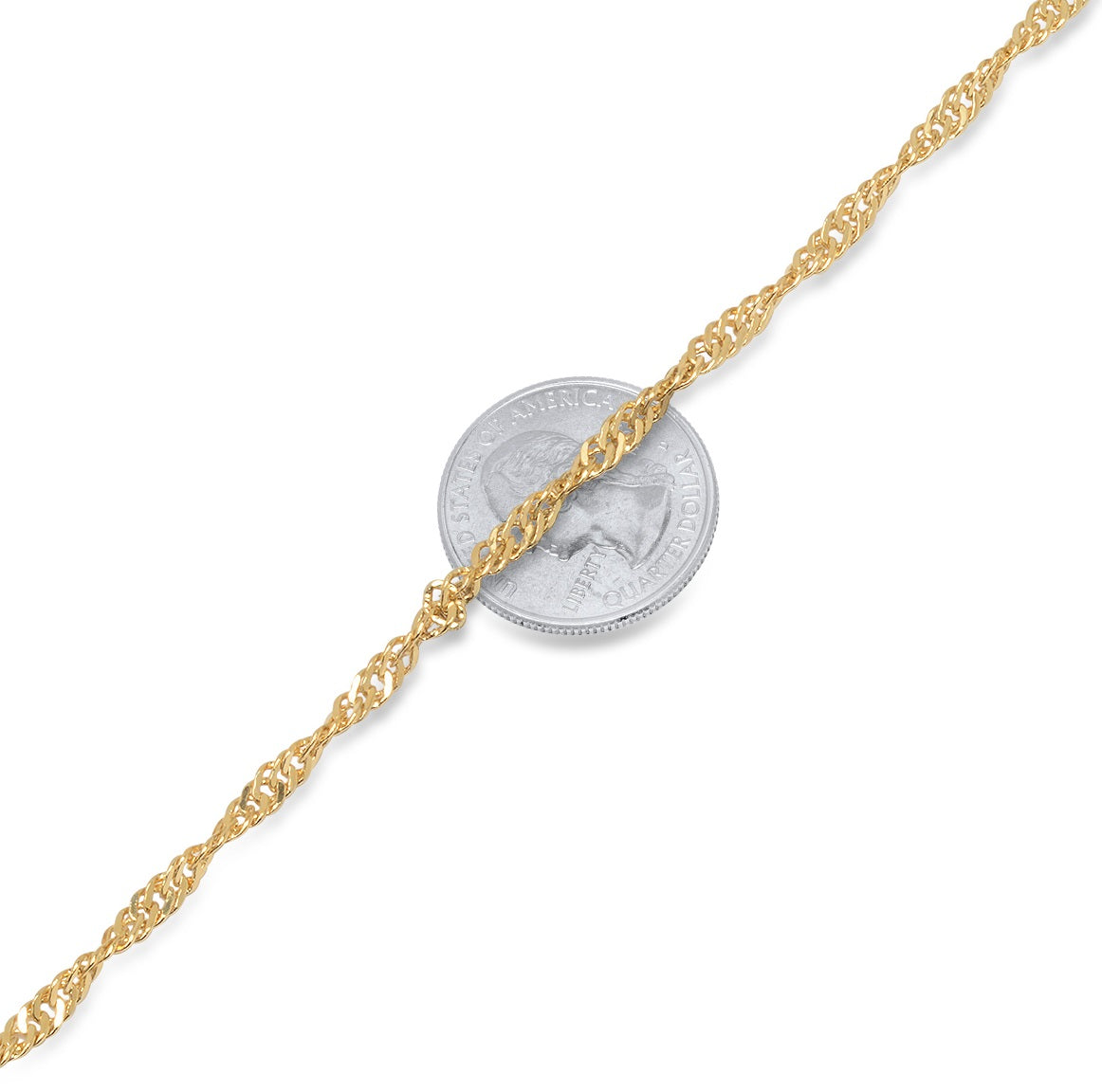 Women's 2.5mm 24k Yellow Gold Plated Twisted Singapore Chain Necklace