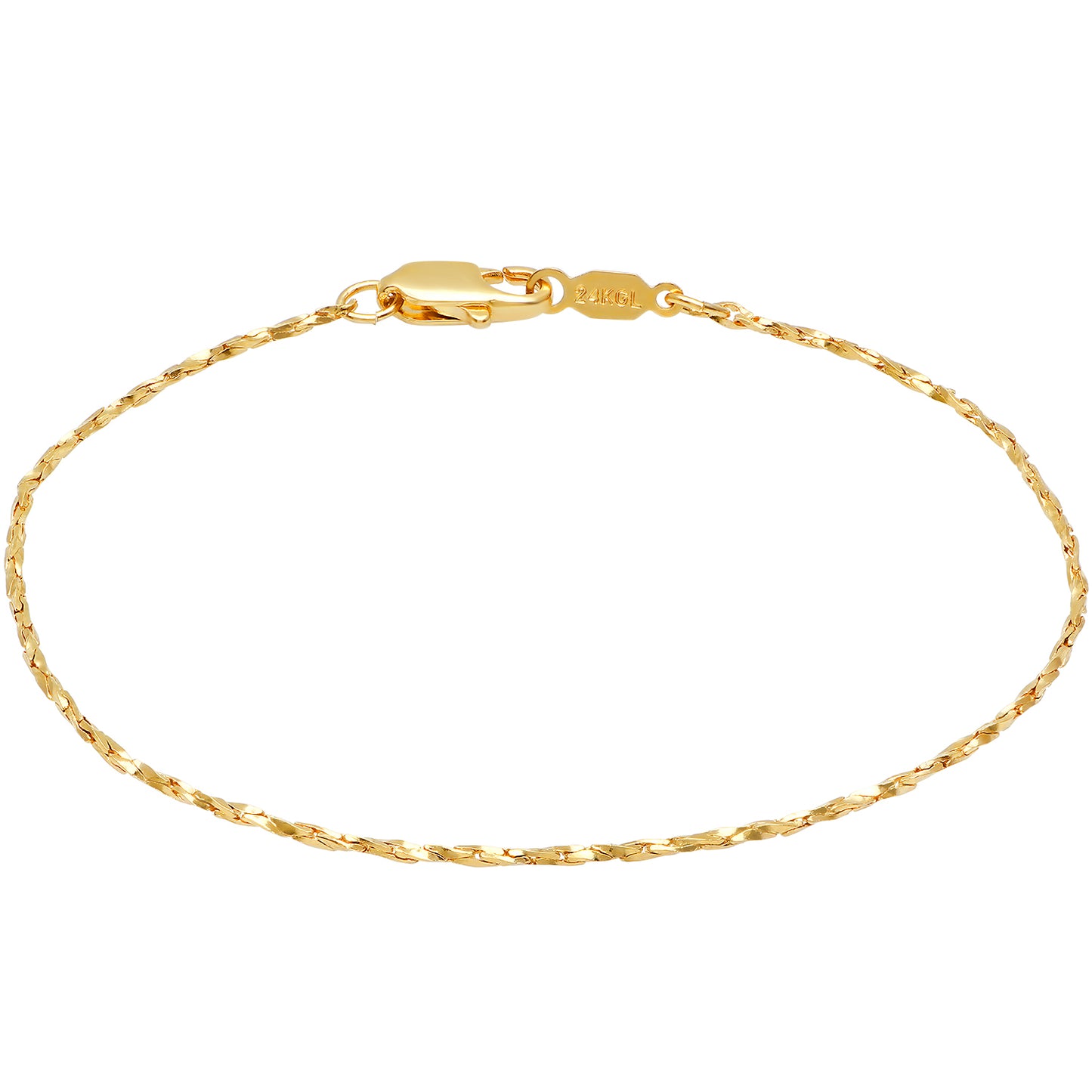 Women's 1.3mm 14k Yellow Gold Plated Round Snake Chain Link Bracelet