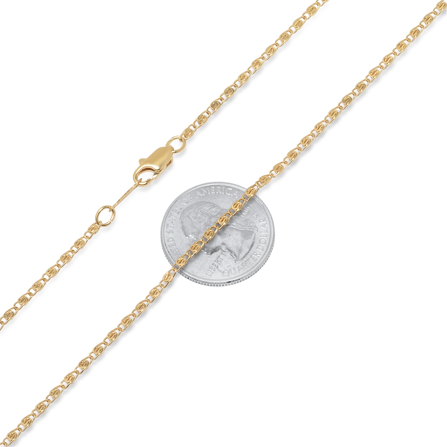 Women's 1.8mm 24k Yellow Gold Plated Cable Venetian Chain Necklace