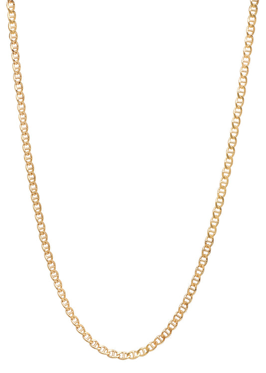 2.7mm 24k Yellow Gold Plated Flat Mariner Chain Necklace + Gift Box