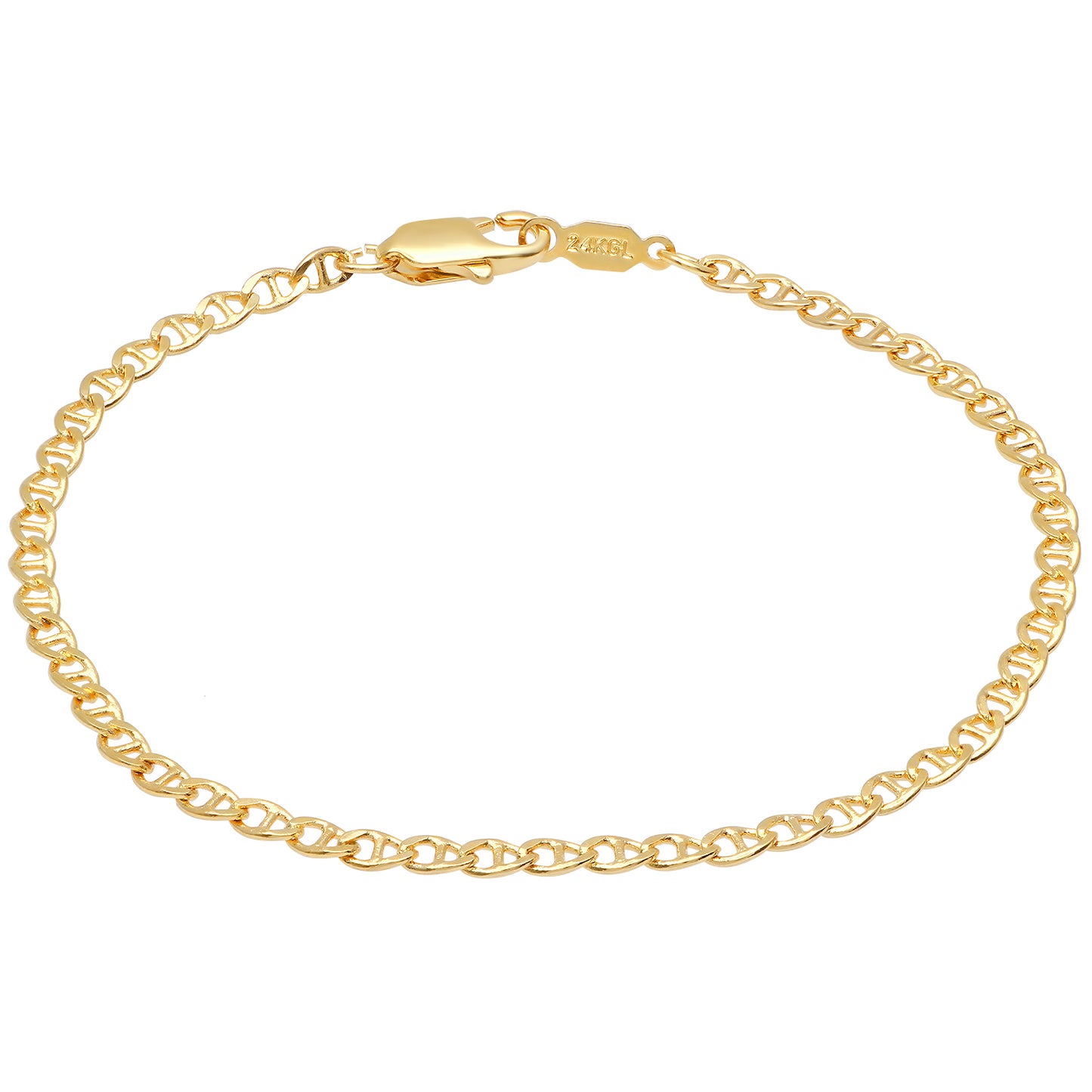 2.7mm 24k Yellow Gold Plated Flat Mariner Chain Necklace