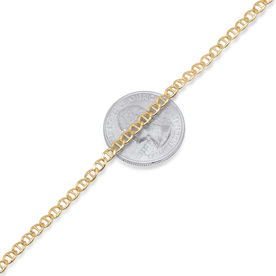 2.7mm 24k Yellow Gold Plated Flat Mariner Chain Necklace