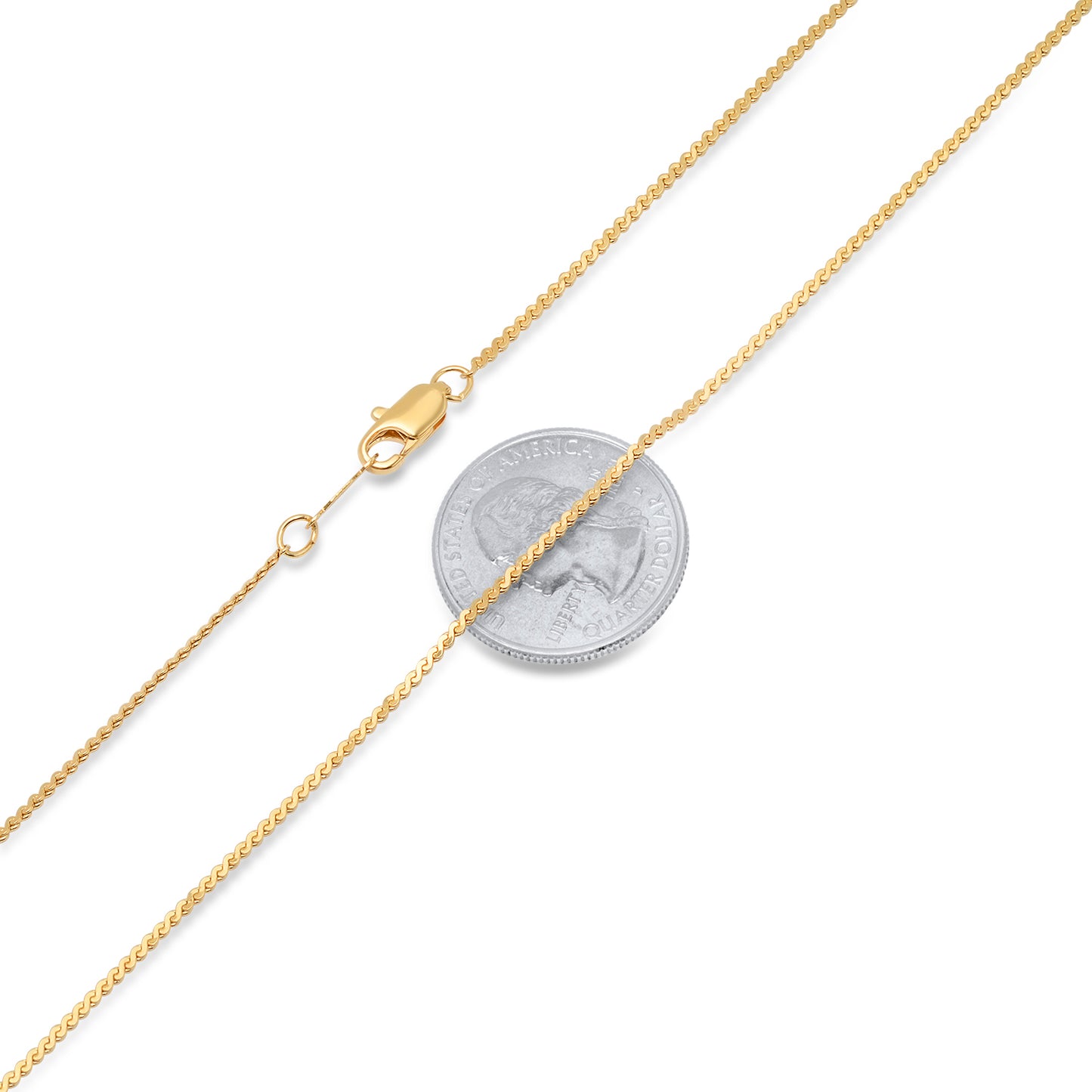 1.4mm 24k Yellow Gold Plated Flat Serpentine Chain Necklace