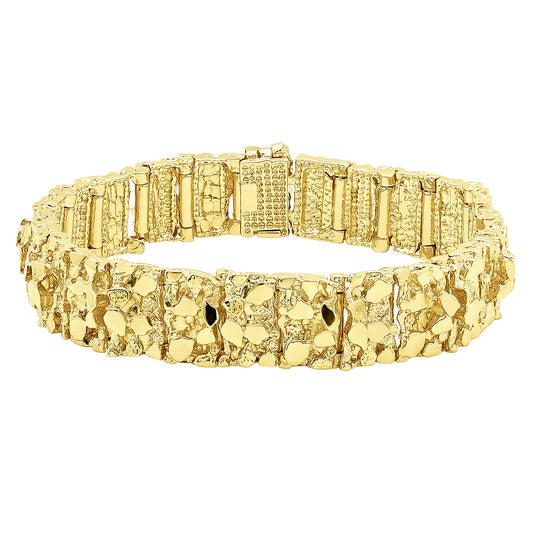 Thick 15mm 14k Gold Plated Chunky Nugget Textured Link Bracelet