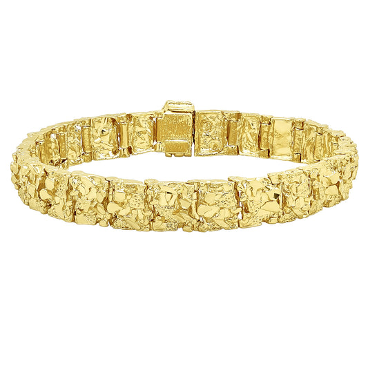 Thick 11mm 14k Yellow Gold Plated Chunky Nugget Textured Link Bracelet