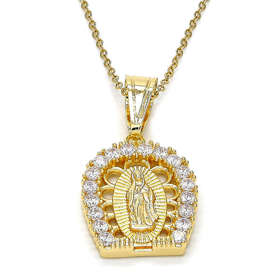 Polished 0.25 mils 14k Yellow Gold Plated Clear CZ Type Type Type Pendant, 39mm x 21mm (½ inches' x ⅘ inches')