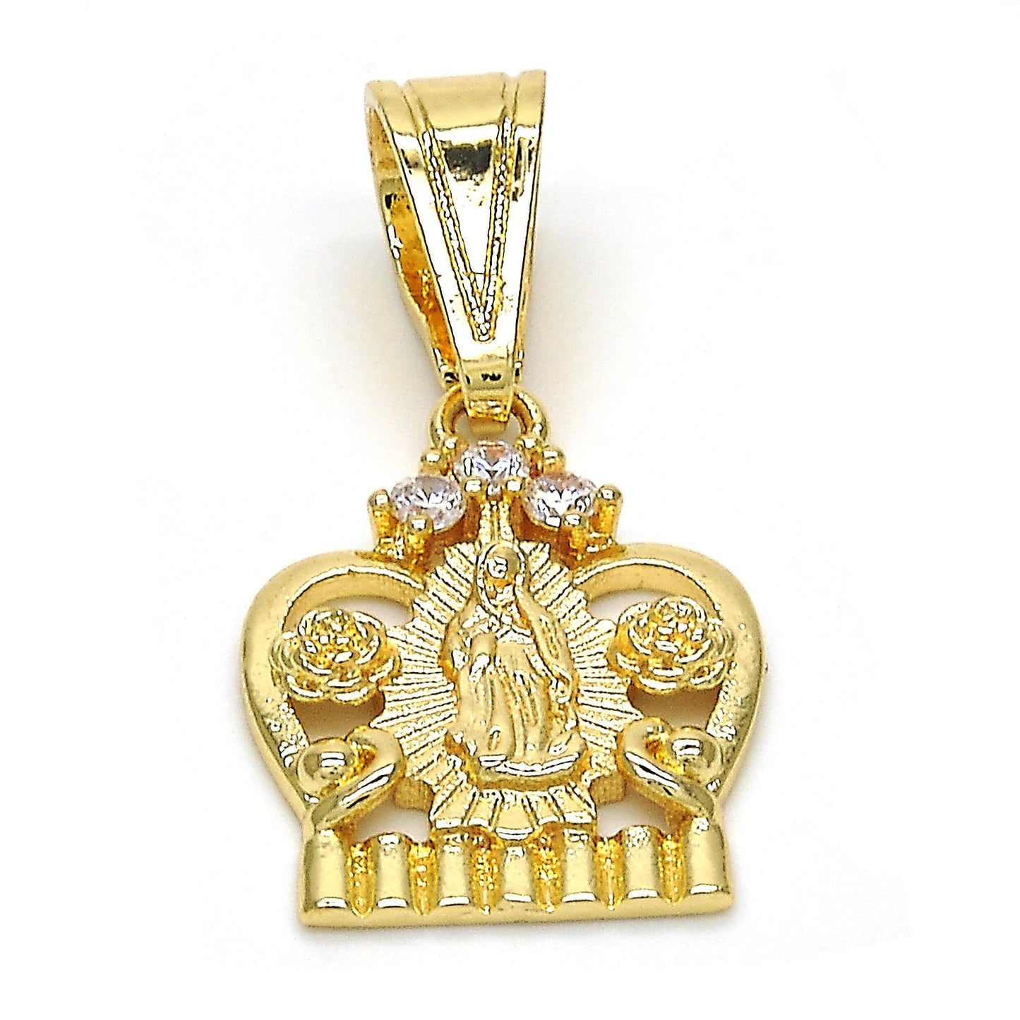 Polished 0.25 mils 14k Yellow Gold Plated Clear CZ Type Type Type Pendant, 35mm x 17mm (⅓ inches' x ⅔ inches') (SKU: GL-PD1027)