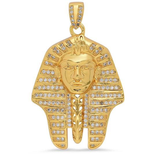 Large Hip Hop 30mm x 40.4mm 14k Gold Plated Pharaoh CZ Bling Pendant