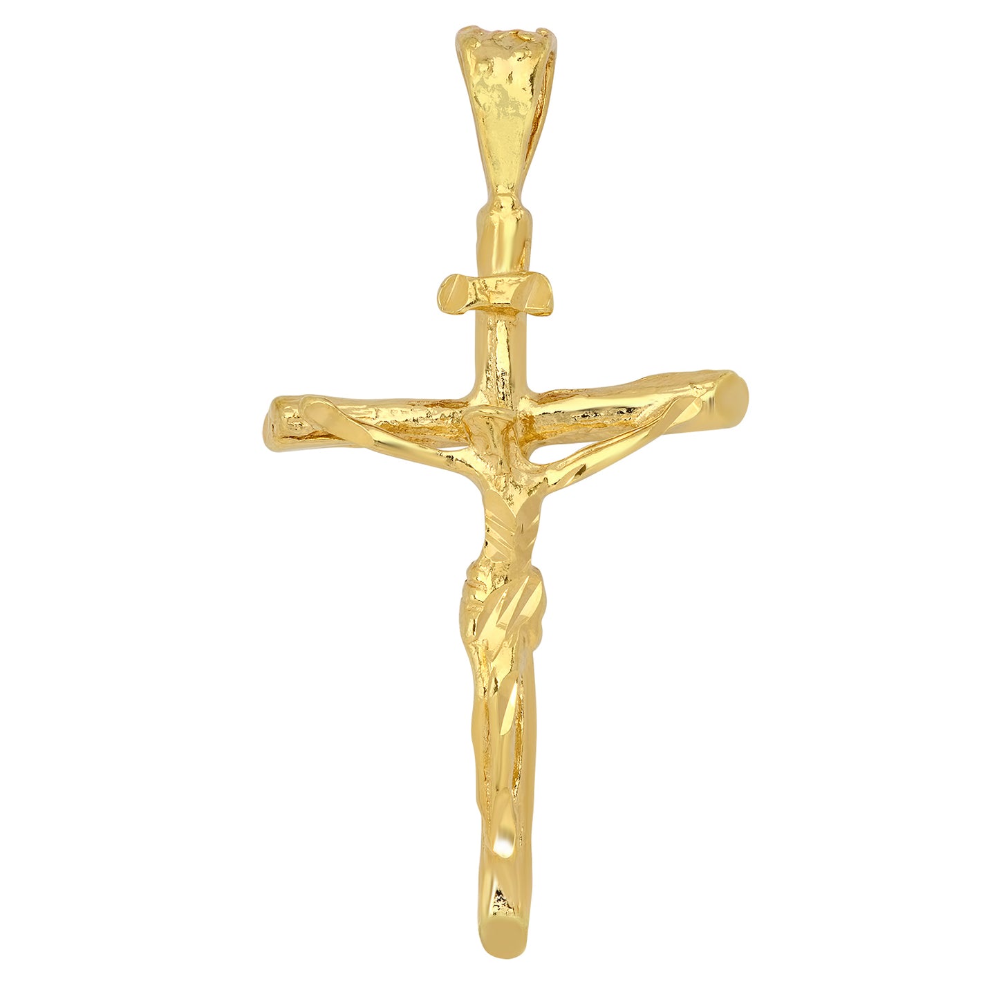 14K Gold Heavy Plated 3-Dimensional Crucifix Pendant + Chain Necklace Choose Style (Rope, Figaro, or Curb) Set