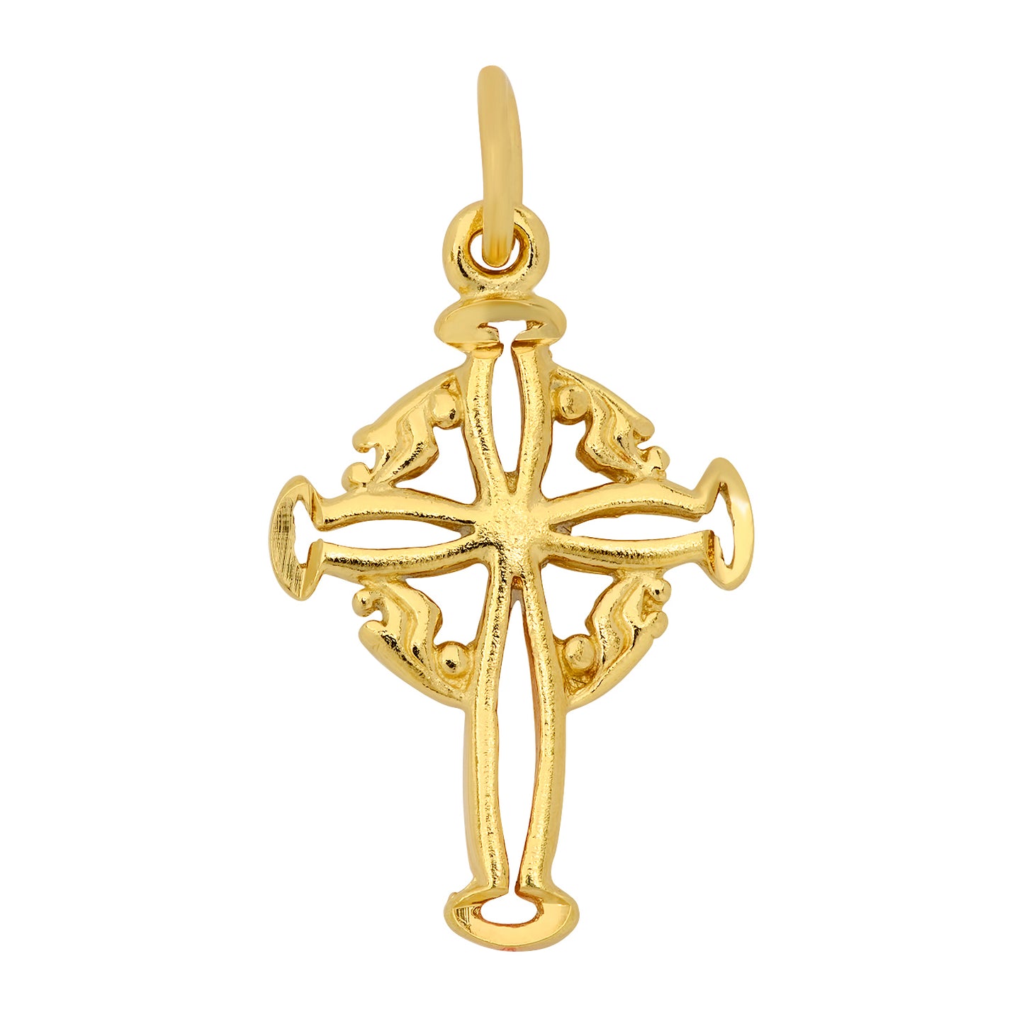 Gold Plated Open Cross & Etched Wreath Crucifix Pendant