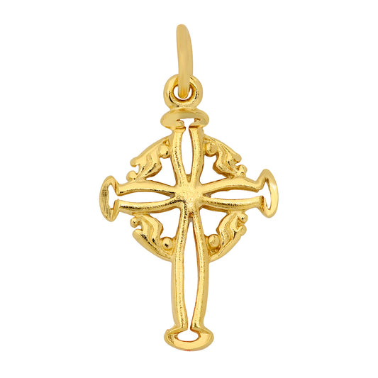 Gold Plated Open Cross & Etched Wreath Crucifix Pendant