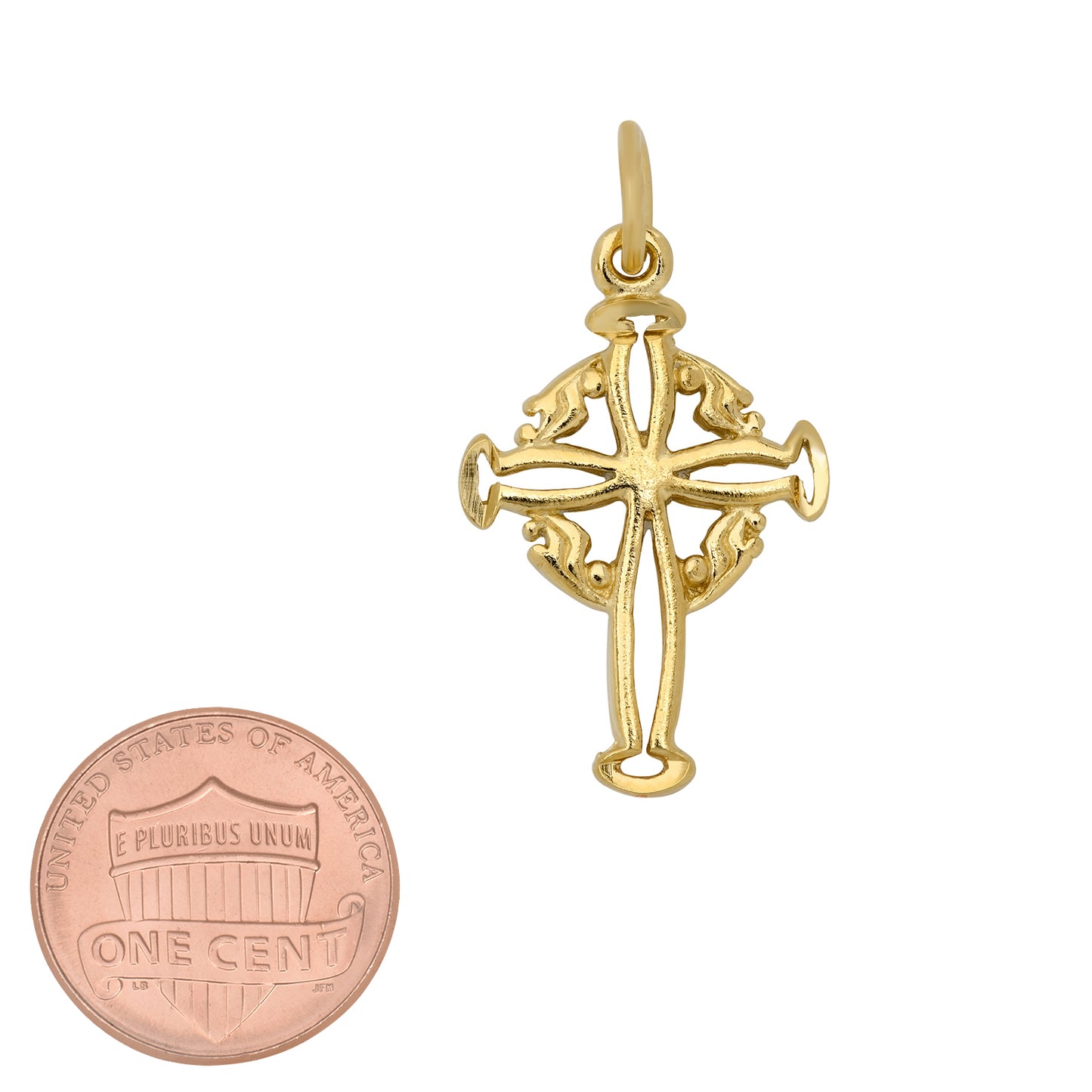 Gold Plated Open Cross & Etched Wreath Crucifix Pendant