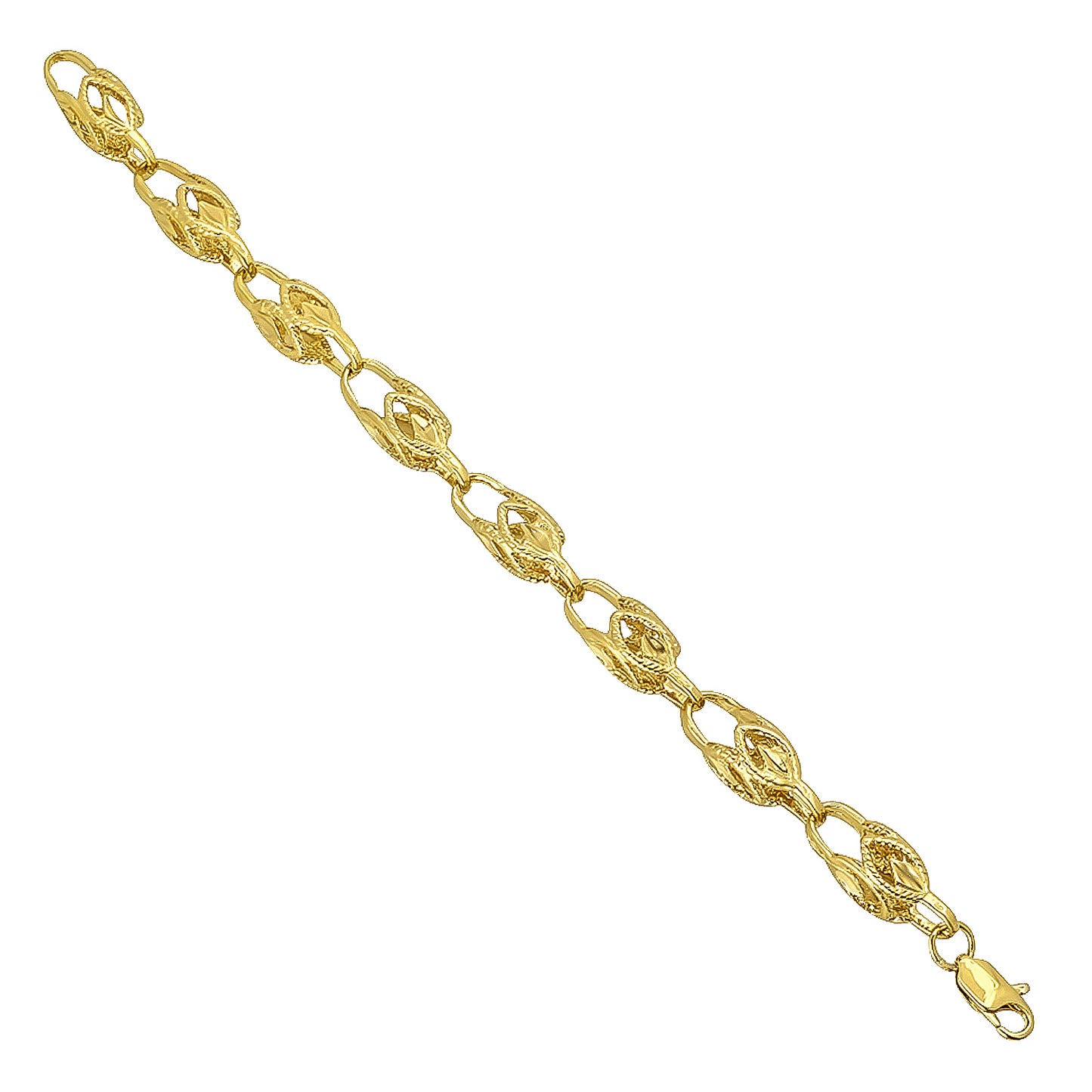 9mm Textured 14k Yellow Gold Plated Hollow Chain Link Bracelet (SKU: GL-RM11CB)
