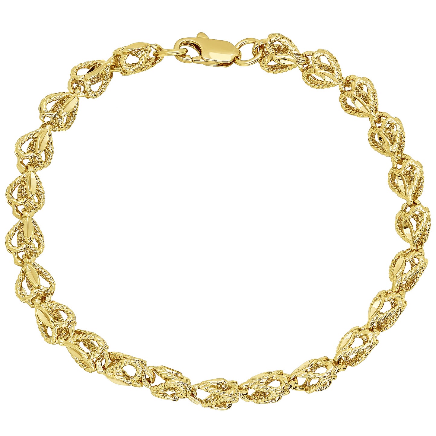 7mm Textured 14k Yellow Gold Plated Heart Link Heart Chain Link Bracelet