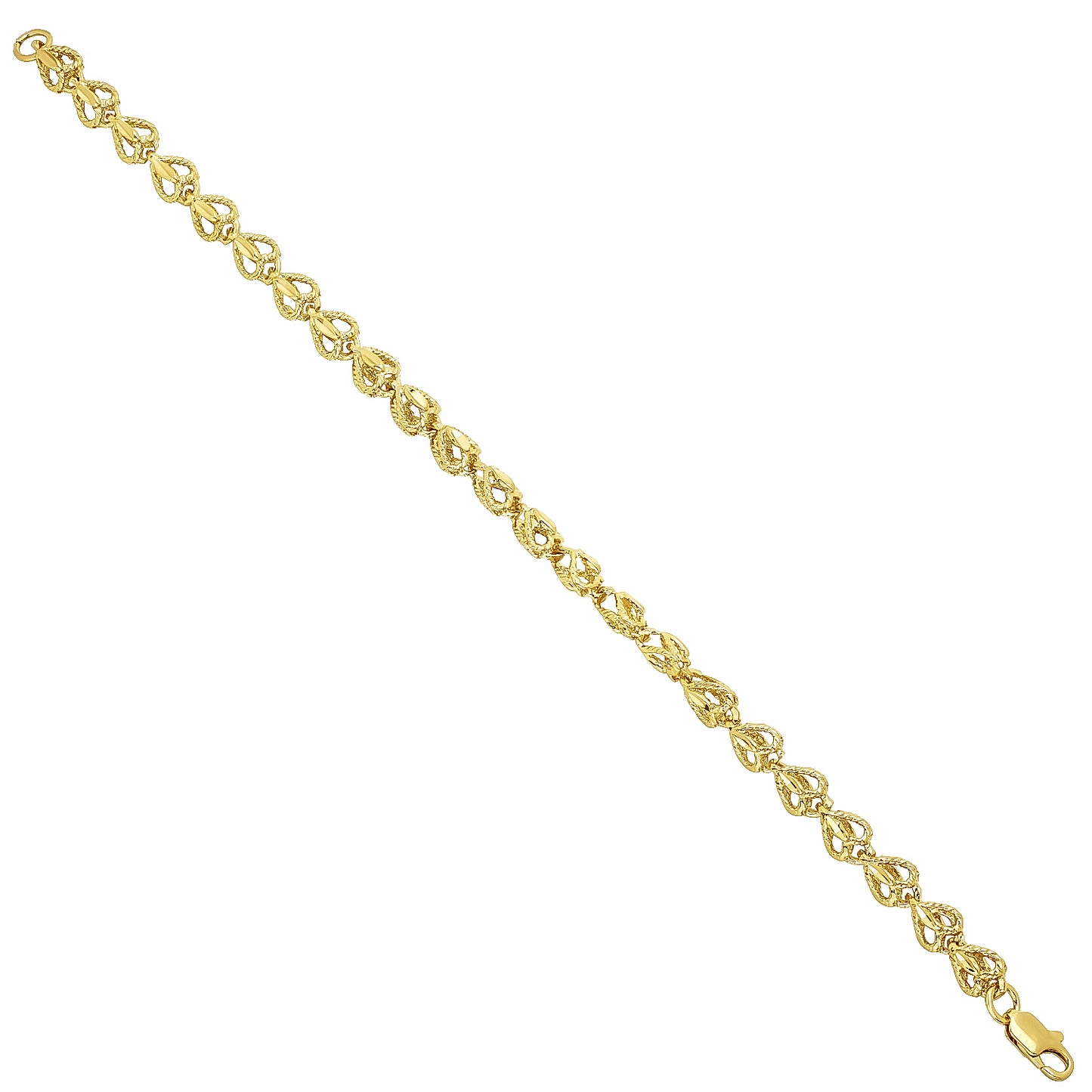 7mm Textured 14k Yellow Gold Plated Heart Link Heart Chain Link Bracelet