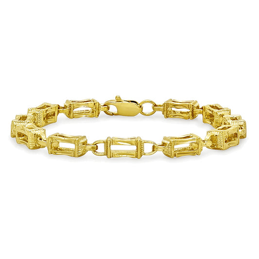 6mm Diamond-Cut 14k Yellow Gold Plated Square Box Chain Link Bracelet