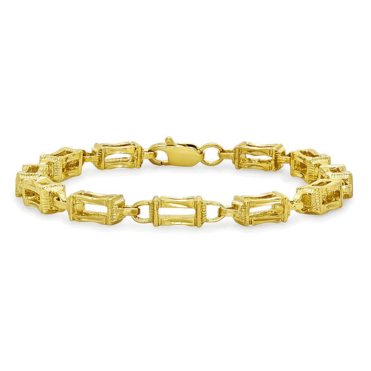 6mm Diamond-Cut 14k Yellow Gold Plated Square Box Chain Link Bracelet (SKU: GL-RM15B)