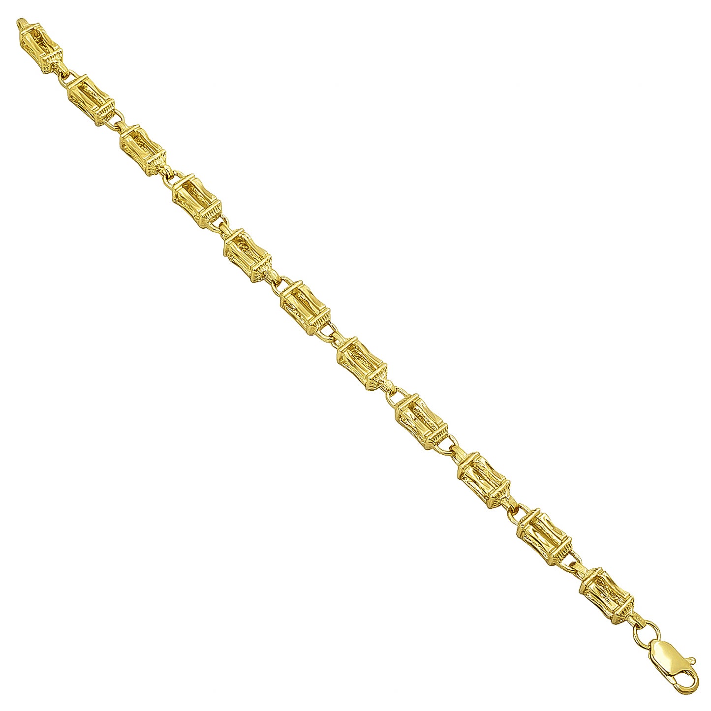 6mm Diamond-Cut 14k Yellow Gold Plated Square Box Chain Link Bracelet (SKU: GL-RM15B)