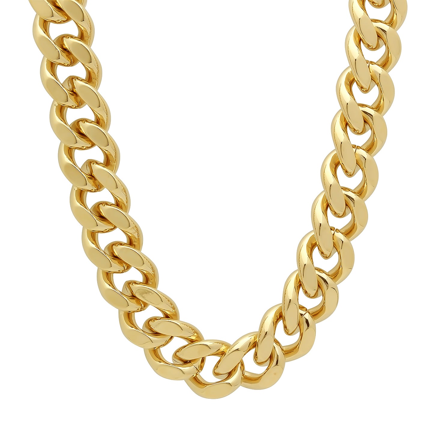 4mm-14mm 14k Yellow Gold Plated Flat Cuban Link Curb Chain Necklace