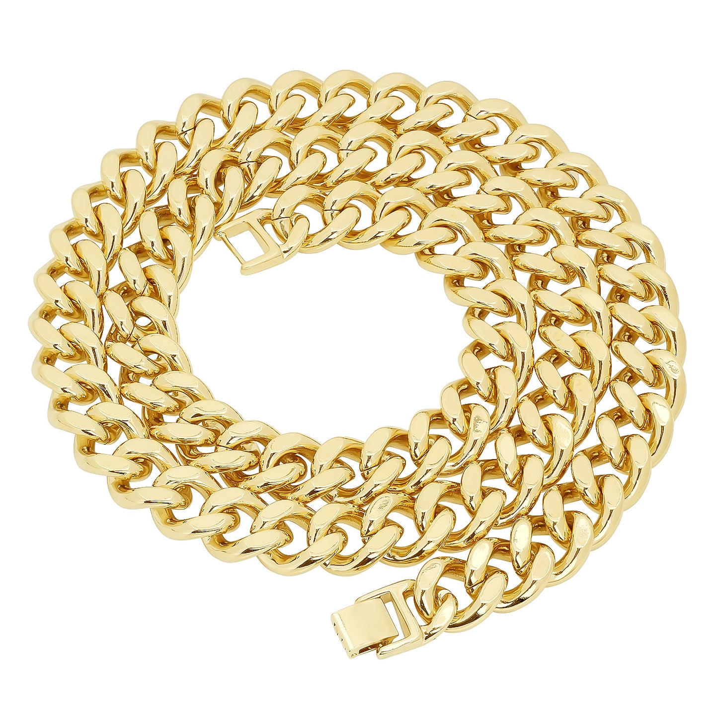 Men's 14.6mm 14k Yellow Gold Plated Flat Cuban Link Curb Chain Necklace + Bracelet Set